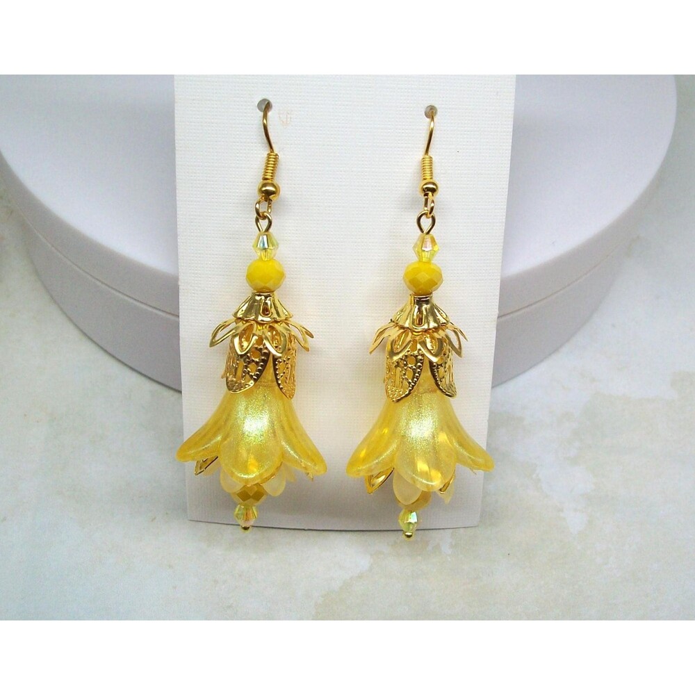 Boho Earrings Dangle, Lemon Yellow Flower Earrings, Flower Gifts for Her, Gift f